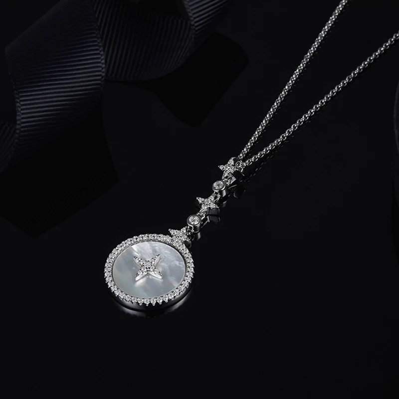 

Mother-of-pearl Art Necklace Elegant 925 Sterling Silver with Zircon Fits Moroccan Jewelry with Women's Party Jewelry Gift