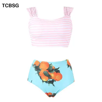 

TCBSG 2019 Low Waist Bathing Suit Sexy Women Swimsuit Plus Size Swimwear Print Bikini Set Push Up Beach Padded Polka Swimwear