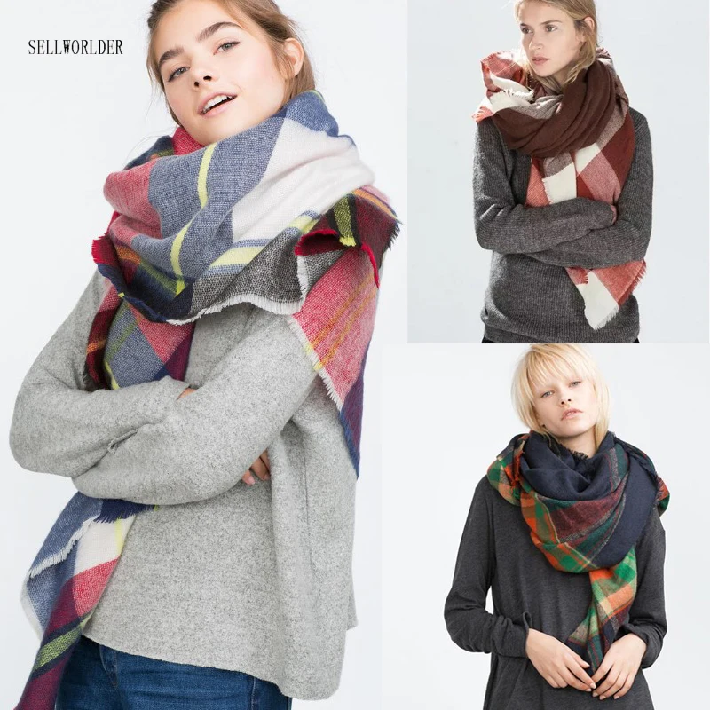 SELLWORLD 16 Styles 2018 Celebrity Big Brand Square Style Women Winter Scarf Long Size Warm Fashion Scarves & Wraps plaid