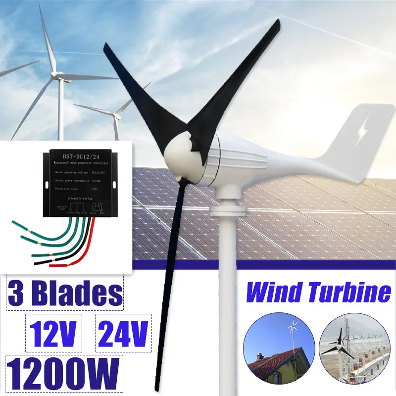 

1200W 12V 24 Volt Wind Turbines Generator + Controller 3 Blades Horizontal Wind Generator Power Windmill Energy Turbines Charge