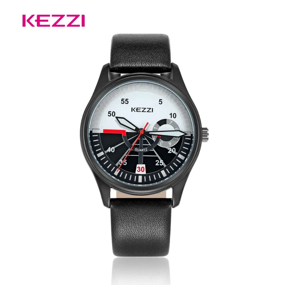 

KEZZI Mens Watches 2018 Black Casual Fashion Quartz Wristwatches Leather Business Waterproof Watches Moda Para Hombre Relojes
