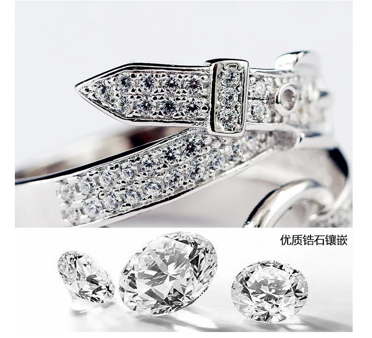 925 пробы серебряная пряжка для ремня, Кристальное кольцо, свадебное Брендовое кольцо, ювелирное изделие, рождественский подарок, женское ювелирное изделие, кольца на палец