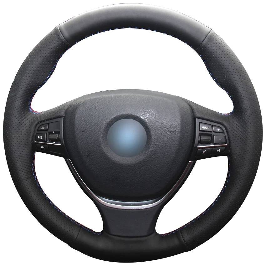 Best Hand sewing custom Black Leather Car Steering Wheel Cover for BMW F10 2014 520i 528i 2013 2014 730Li 740Li 750Li