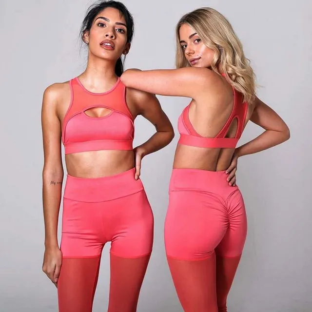 Mesh Patchwork Set Women Suits Solid Two Pieces Sets Cropped Tops + Leggings Slim Fitness Female Clothes Breathable Tops Pants