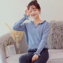 Japanese Style Cute Sweater Bow Tied Ruched V Neck Sweater Cropped Knitted Pullovers High Waisted Peplum Ladies Jumpers Japanese Style Cute Sweater Bow Tied Ruched V Neck Sweater Cropped Knitted Pullovers High Waisted Peplum Ladies Jumpers