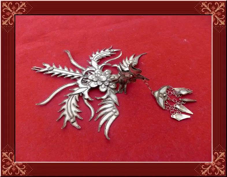 Miao Silver Phoenix Hair Stick Hanfu Accessories Traditional Antique