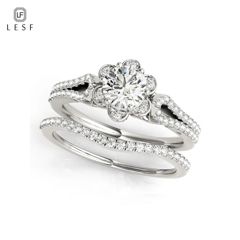 

LESF 925 Sterling Silver 1 ct Engagement Wedding Ring Sets Women Bridal Jewelry Rings Set Romantic Proposal Gift Free Shipping