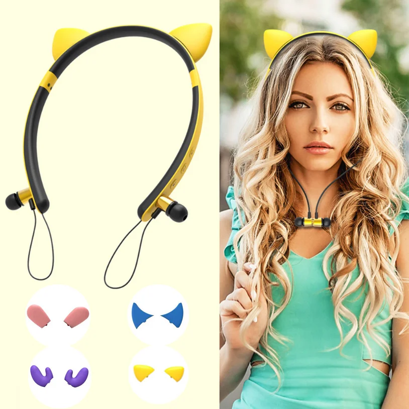 

Explosion models two yuan cute cat ears magnetic movement wireless Bluetooth headset stereo headset Rabbit/ Devil Ear Headphones