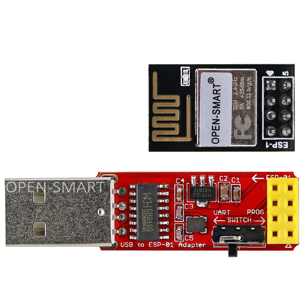 

OPEN-SMART ESP-1 ESP8285 Serial Wi-Fi Wireless Transceiver Module Compatible with ESP8266 ESP-01 + USB to ESP-01 Adatper