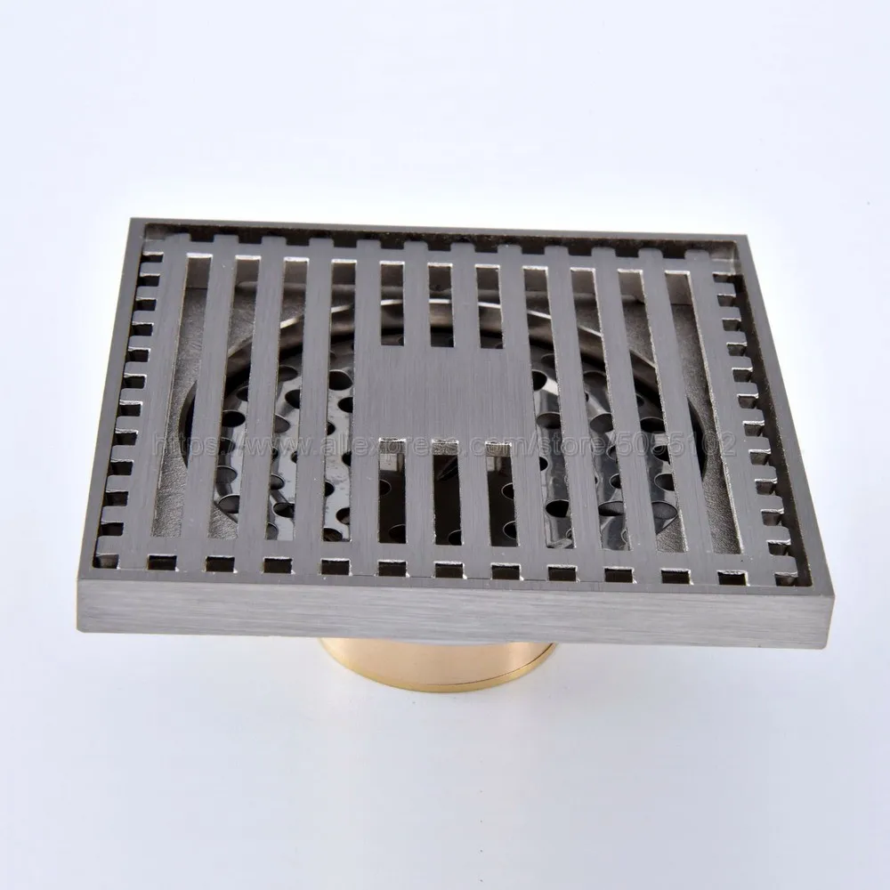 Shower Drains 10*10cm Square Bath Drains Strainer Hair Brushed Nickel Bathroom Floor Drain Waste Grate Drain zhr069