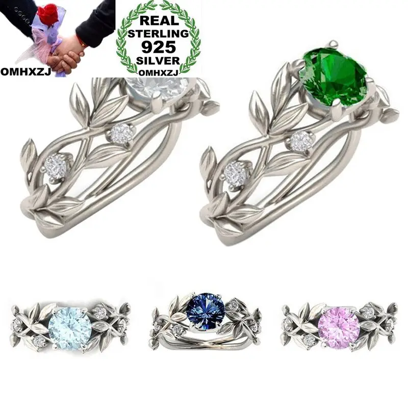 OMHXZJ Европейская мода женские и мужские вечерние подарок на свадьбу различные цвета Листья AAA Циркон 925 пробы Серебряное кольцо RR36
