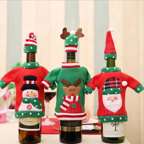 Noël fée 2 pièces bouteille de vin couvre Santa bonhommes de neige Elk Table décor bouteille bouchon fête de noël cadeau décor à la maison|Protection bouteilles de vin| -