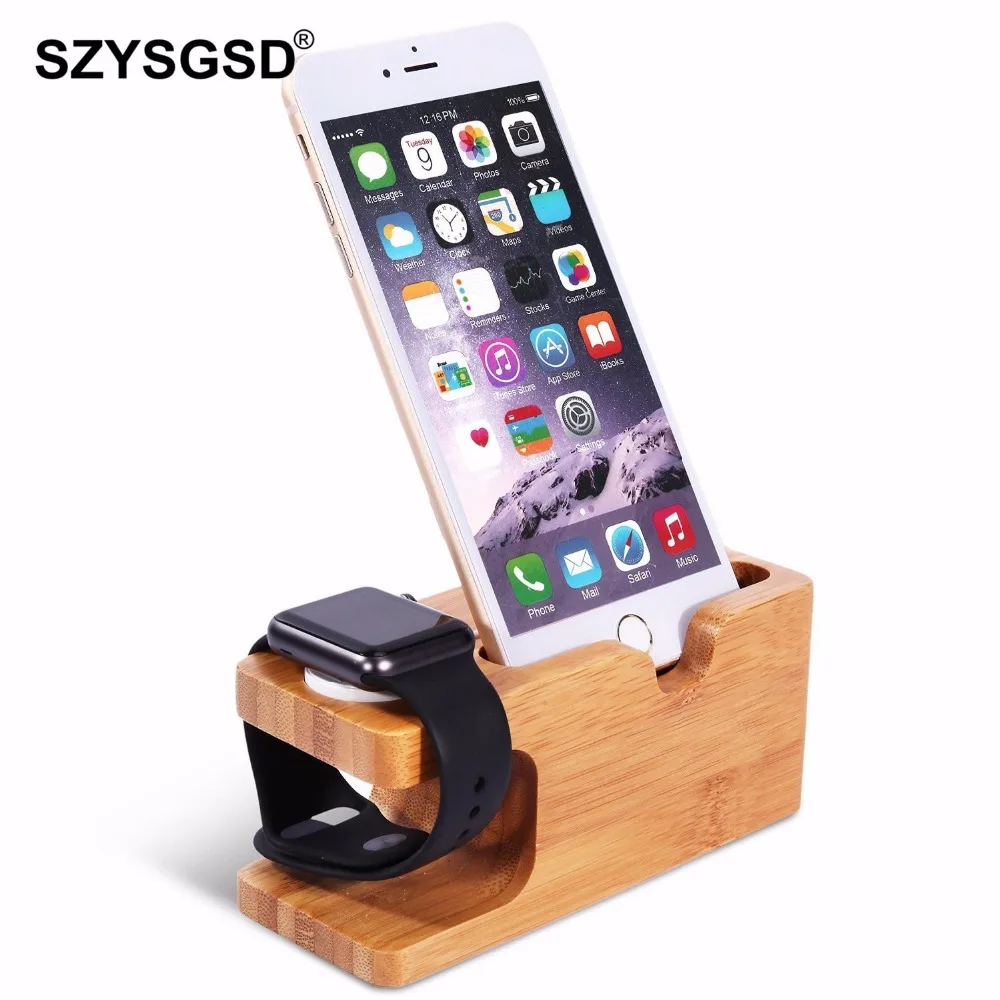Бамбуковый держатель для SZYSGSD подставка Apple Watch док станция зарядки iPhone 7 Plus 8 X