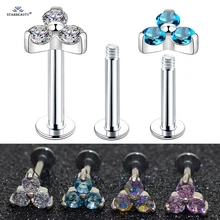 16G 6/8 мм пикантные Три Камень козелка пирсинг ореха нос пирсинг для губы спирали для губ Пронзительный нос кольцо из нержавеющей стали, серьги-гвоздики, ювелирные изделия