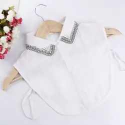 Шифоновый накладной воротник от рубашки Съемная рубашка с отворотом ручной работы, украшенный бусинами цветок, Поддельный Воротник