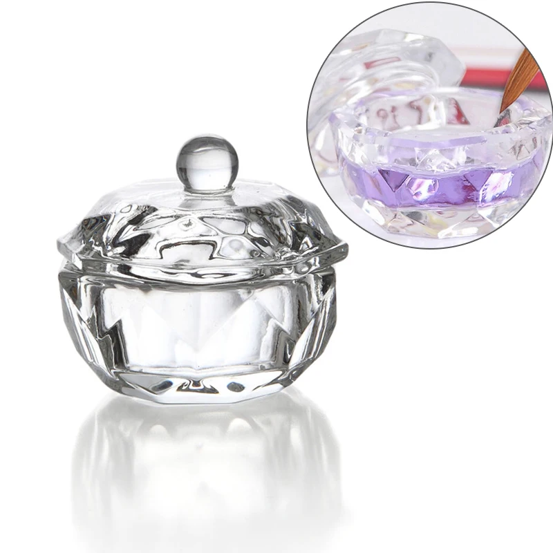 

Women Nail Art Thick Acrylic Crystal Glass Dish Bowl Cup + Lid Glass Powder Nail Styling Tools Manicure Tool Accessories sET