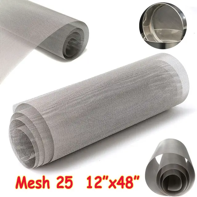 Stainless Steel Fine Filtration Mesh Screen 316L SS 12"x48" ROLL 25