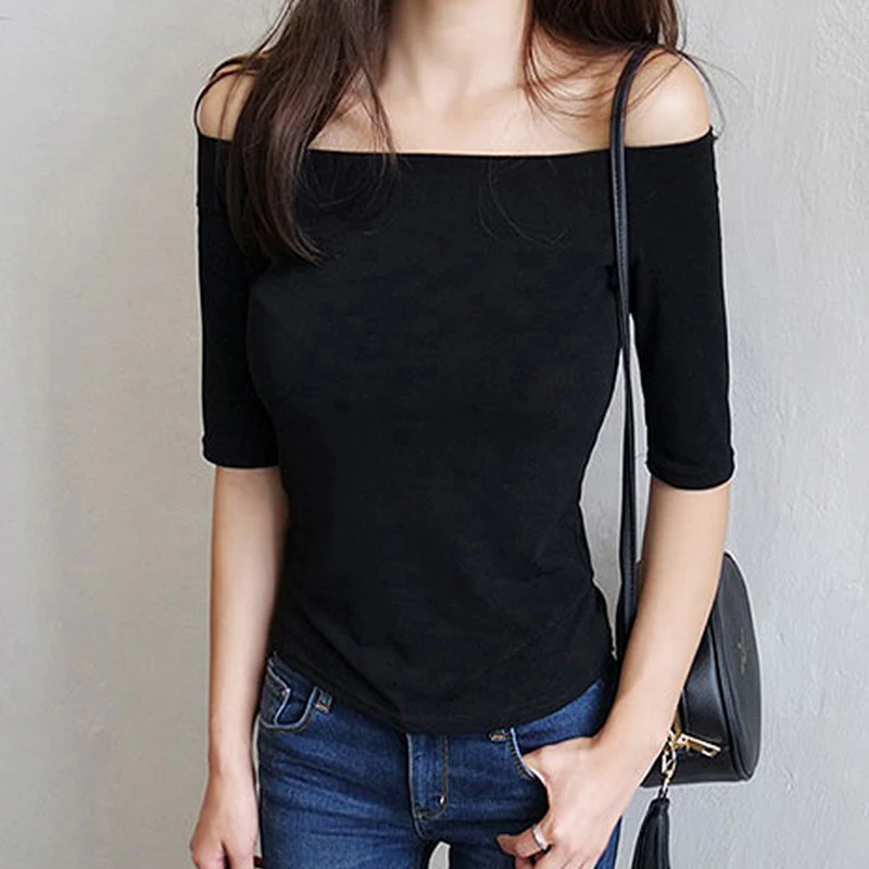 

Short Sleeve Tshirt Women Cotton Summer T Shirt Off Shoulder Tops Tee Shirt T-Shirt Clothes 2019 femme