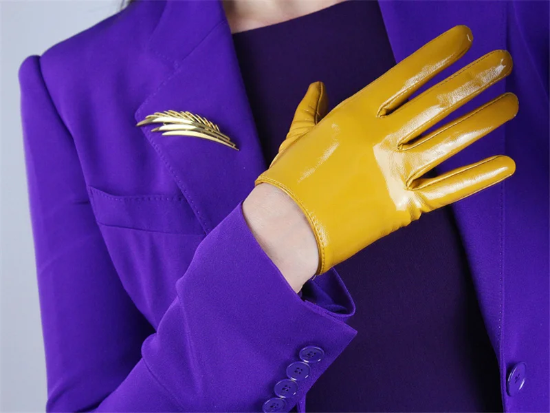 Женские лакированные кожаные перчатки длиной 60 см, имитирующие локоть кожаные перчатки из искусственной кожи, ярко-желтые QPJH-5