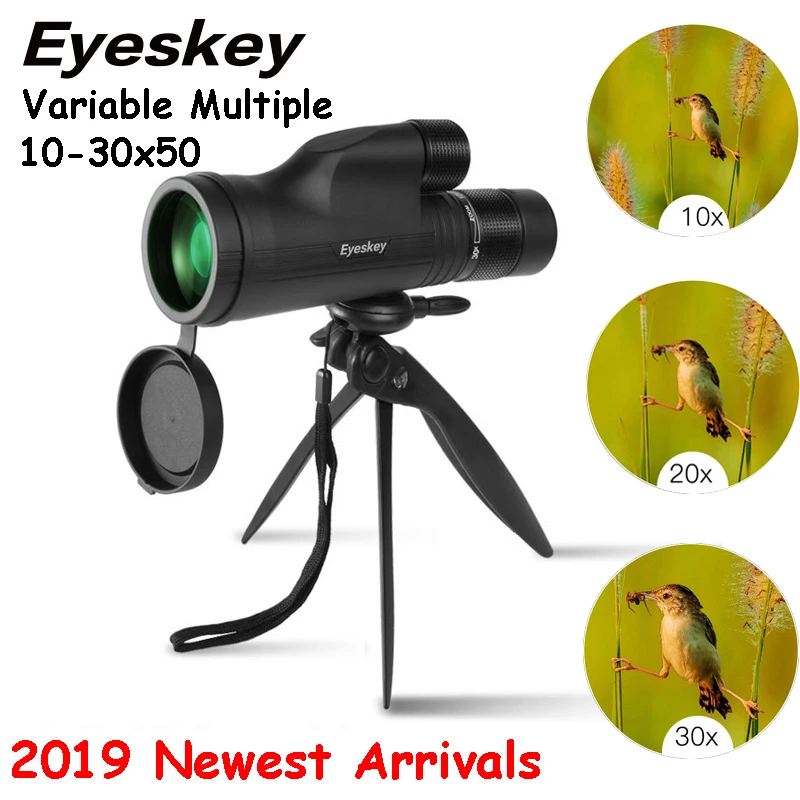 

Eyeskey HD 10-30x50 Variable Magnification Zoom Monocular BAK4 FMC Telescope with Tripod for Camping Hiking Hunting Tools Gift
