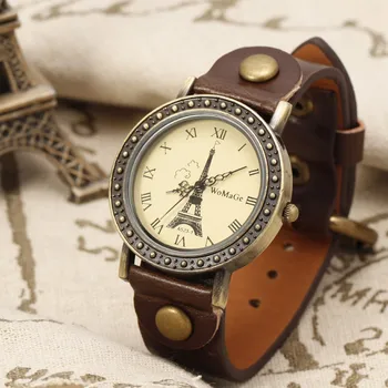 

New Hot Sale WoMaGe Antique Classic Eiffel Tower Pattern Design Cute Girl Women Quartz Movement Wristwatch Bracelet Watch