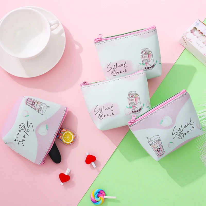 

Lovely peach mini coin purse student card carry portable package admission package girls pink coin purses
