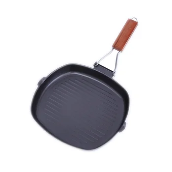 

20-28cm Non-sticky Cast Iron Steak Frying Pan Wooden Handle Folding Portable Square Grill Pan Free Shipping