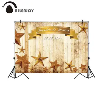 

Allenjoy photo background photocall retro wooden floor 3d golden stars decor ribbon custom name date backdrop for photo sessions