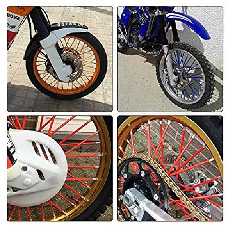 Red 72Pcs Motorcycle Motocross Dirt Bike Wheel Rim Spoke Skins Covers Wrap Decor Protector Kit