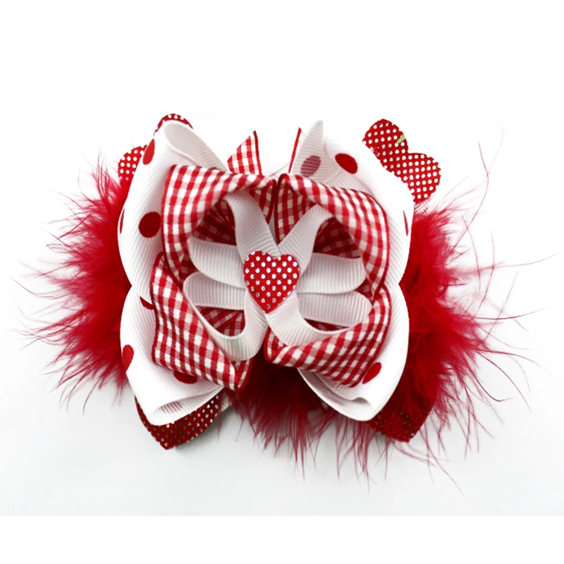 Новости 5 дюймов День Святого Валентина девушки волос банты сердце форма головная повязка Дети крокодил клип красные волосы аксессуары Головные уборы