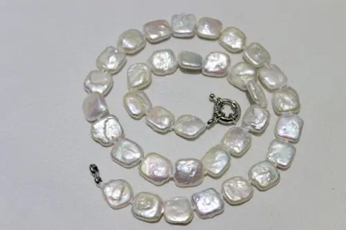 

FREE shipping>>>>>>Fresh water pearl necklace Square shape white 11mm 17.5INCH Metal clasp 6.07