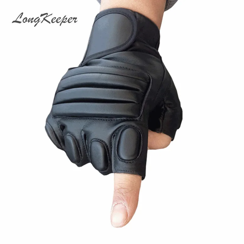 

LongKeeper Mens Black Gloves Fingerless Leather Glove Army Military Gloves for Men Tactical Latex Guantes S123