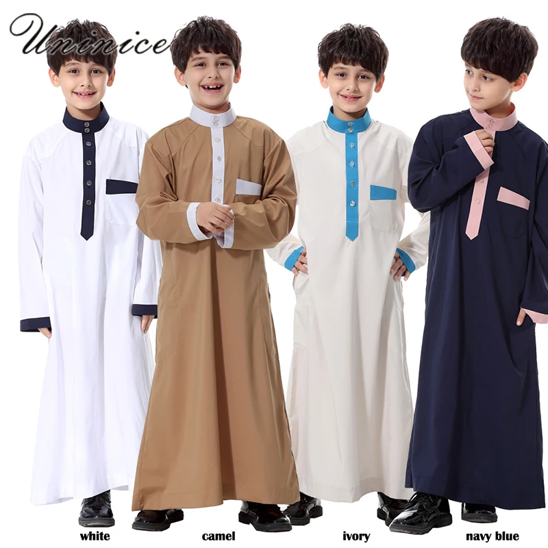 Arab Clothing Men Boy's Isamic Prayer Clothing Robe Musulmane Middle East Abaya Ramadan Patchwork Kaftan Muslim Men Thobes