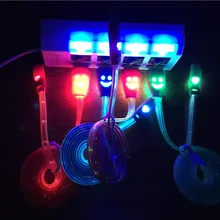 100 шт Высокое качество 1 м улыбающееся лицо светодиодный светящийся свет USB синхронизации данных зарядный кабель шнуры для iphone 5 6 7 8 для android samsung htc