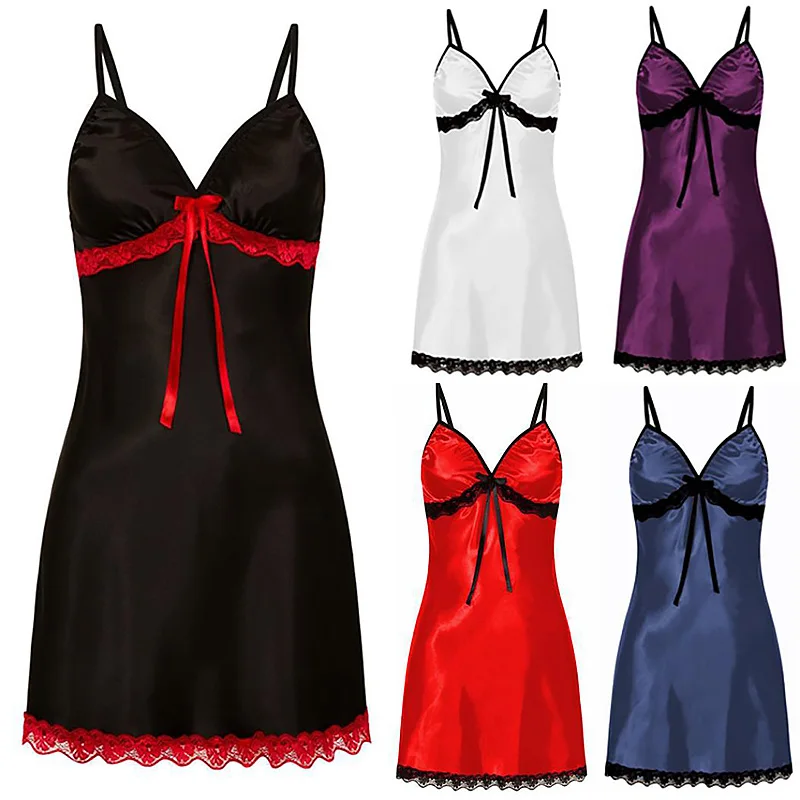 

Hot Sell Solid Color Lace Bow Erotic Dress Women Sexy Lingerie Underwear Babydoll Halter Night Baby Doll Clothes Sexy Costume BH