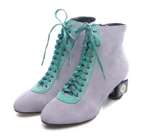 

2018 women spring and autumn round toe medium heel ankle boots Fashion strange heel zipper short boots for ladies Female shoes