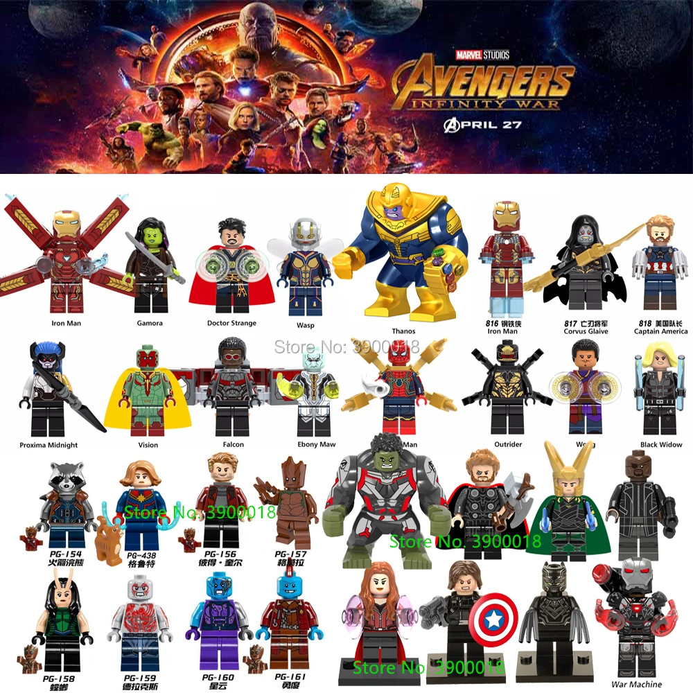 

32Pcs Marvel Avengers Infinity Wars Endgame Machine Thanos Iron Spider Man Black Widow Set Building Blocks Toys For children