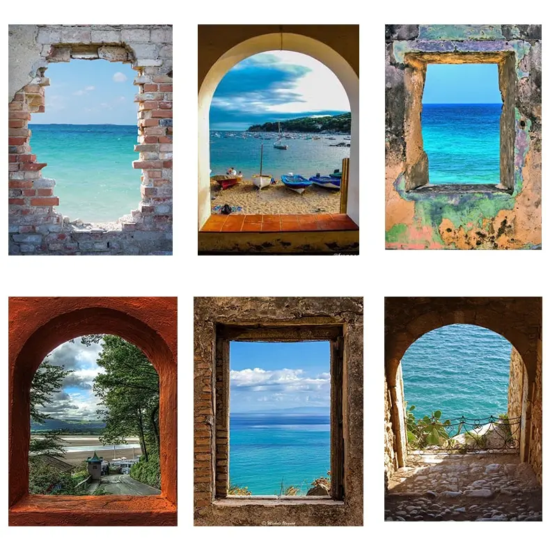 5D DIY Full Square Drill Stone Beautiful Out Window Seaside Scenery Round Diamond Painting Cross Stitch Diamant Embroidery | Дом и сад