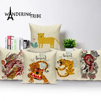 

Animal Cartoon Decorative Cushions For Sofa Yellow Tiger Throw Pillows For Couch Customized High Quality Pillowcase 45 x 45 cm