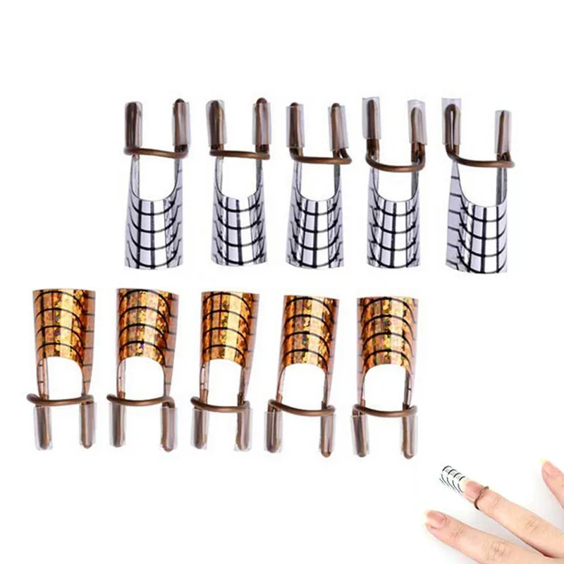NEW-10PCS-lot-Gold-Sliver-Aluminum-Reusable-Nail-Forms-nails-extension-guide-Tool-UV-Gel-Acrylic