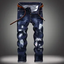 Джинсы для мужчин Regular повседневное джинсовые штаны мыть ретро Повседневное джинсовые Винтаж прямо в стиле пэчворк Качественная мужская Ковбойская одежда прилив
