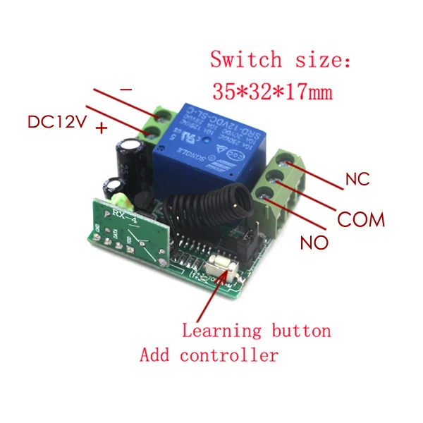 Gate Remote Control DC12V Mini 315/433MHz Wireless Remote Control System Door Opener Switch Universal Smart Home Remote Control