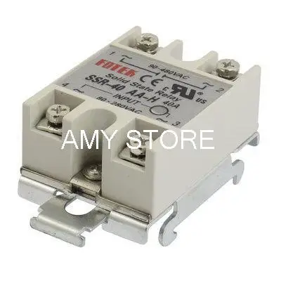 

35mm DIN Rail Mount AC Control 40A Solid State Relay SSR SSR-40AA-H AC 80-280V to AC 90-480V