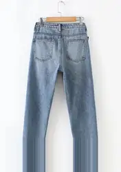 Мода 2019 Новое весеннее пустое отверстие прямые джинсы женские винтажные джинсовые широкие брюки с высокой талией Женские однотонные