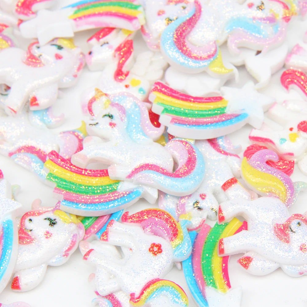 

CheerBows Unicorn Resin Glitter Accessories Flat Back Resin For Handmade Materials Cabochons DIY Crafts Resin Decoration 10pcs