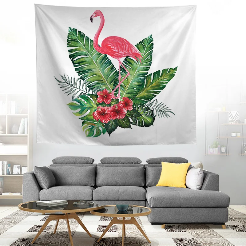 ZEIMON Flamingo Painting Plant Wall Tapestry Polyester Fabric Hippie Beach Throw Tapestries Wall Hanging Art Farmhouse Decor