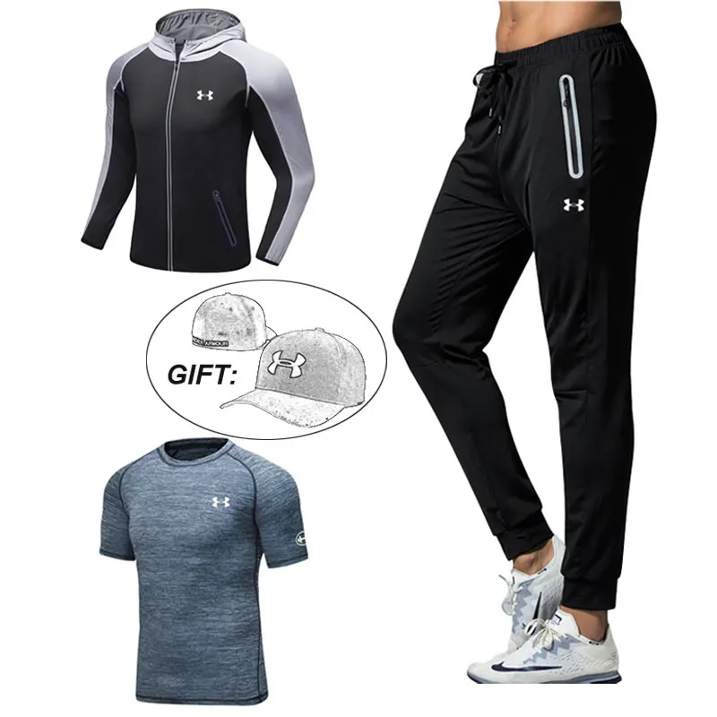 

Under Armour Men training Sport Suit Running Sets Conjunto de moletom masculino Male Gym Fitness Clothing Quick drying 3 pieces