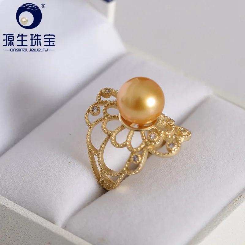 

YS S925 Silver 10-11mm Genuine Cultured Saltwater South Sea Pearl Ring Wedding Fine Jewelry