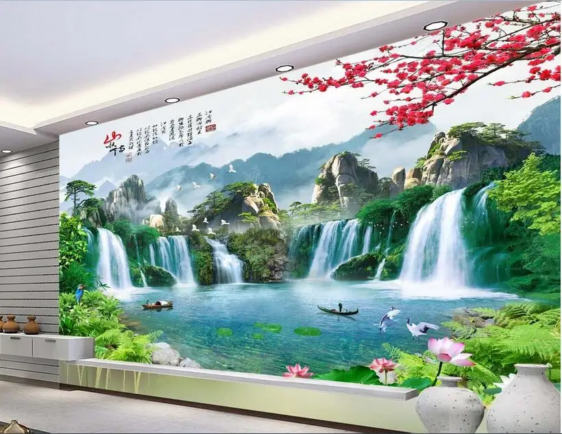 

3d room wallpaper High-end custom mural non-woven wall sticker 3 d Large Chinese lakes waterfalls 3d wall murals wallpaper