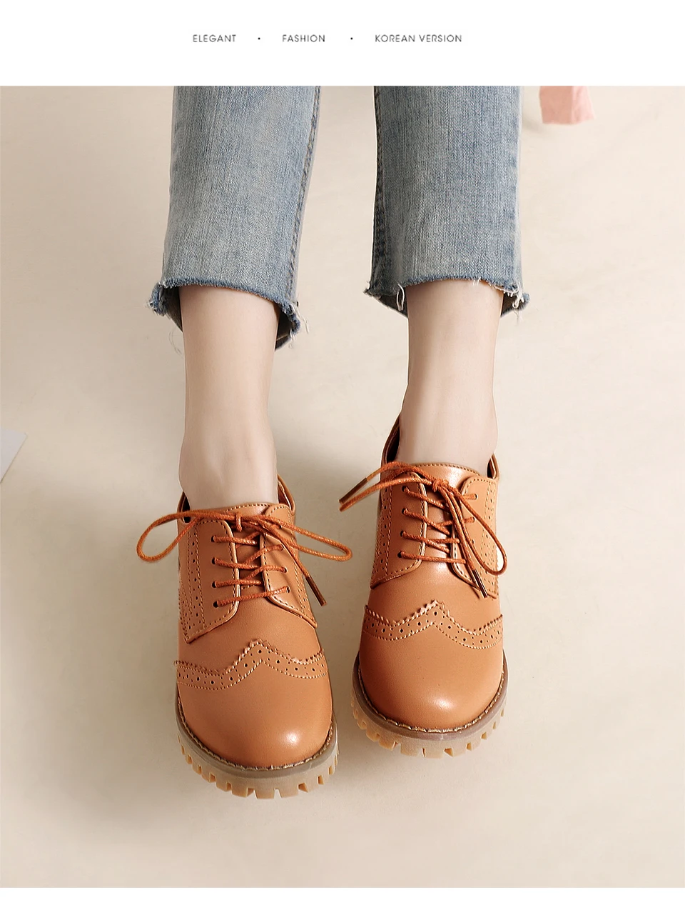 Women Oxfords Shoes Handmade Lace-up Round Toe Thick Heel Leisure Comfortable and Soft Office Lady Shoes